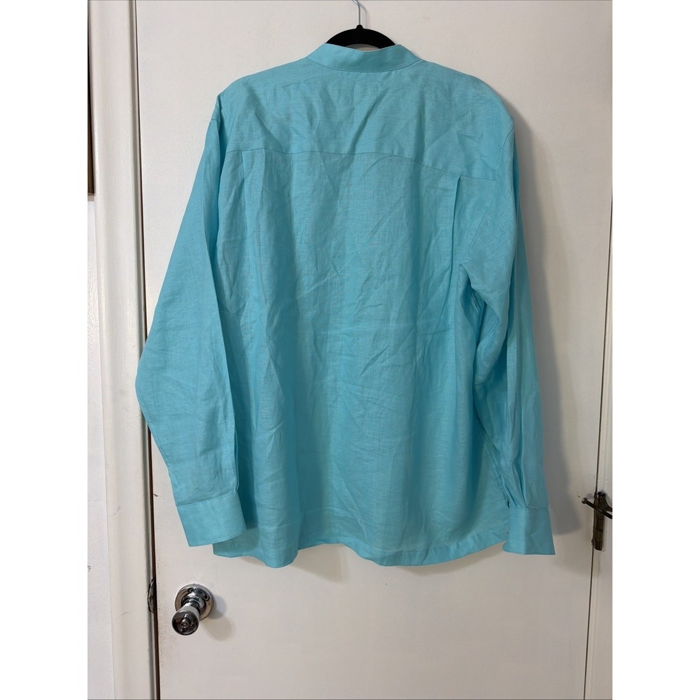 Paul Frederick Shirt Mens Large Blue Pure Linen Long Sleeve Dress Casual Preppy - Picture 2 of 5